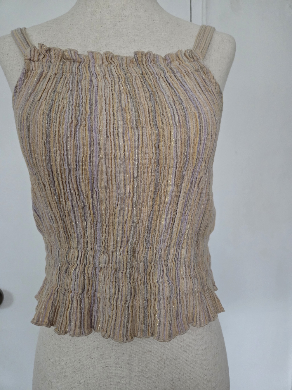 Zara Beige and Lavender Striped Smocked Camisole